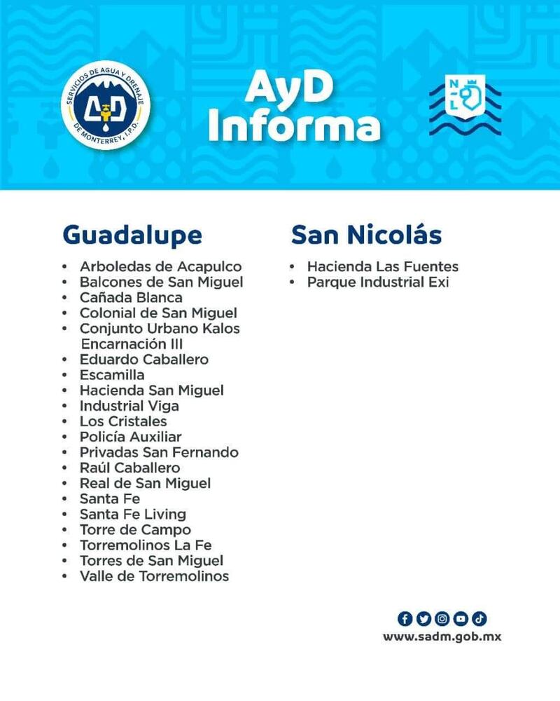 Guadalupe y San Nicolás tendrán menos colonias afectadas.