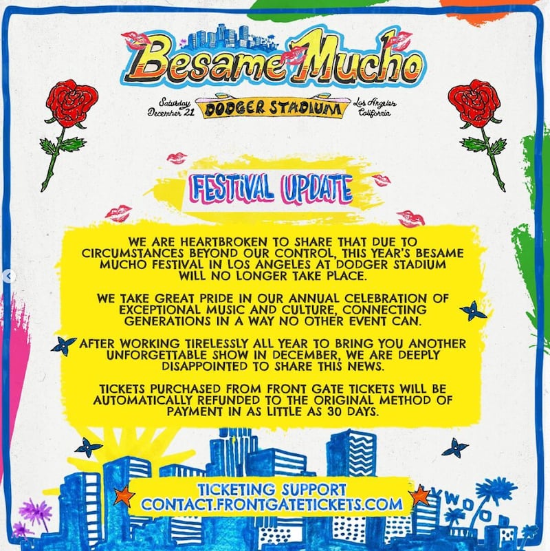 Comunicado de la cancelación del festival 'Bésame Mucho'