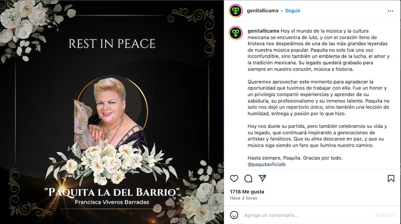 Famosos despiden a Paquita la del Barrio