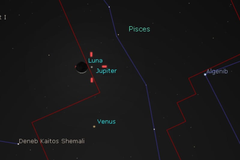 Venus, Júpiter y la Luna se alinean.