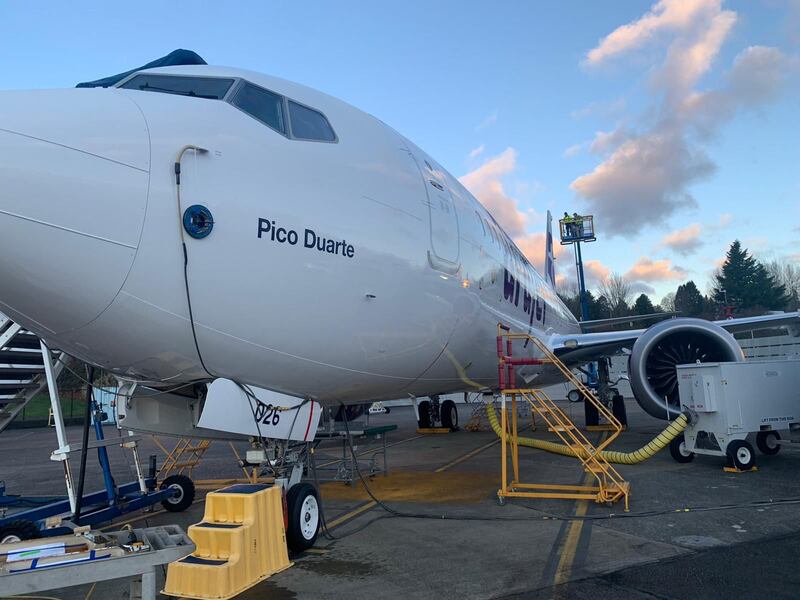 Avión de Pico Duarte de la flota de aviones de Arajet con nombres dedicados a los parques naturales de República Dominicana.