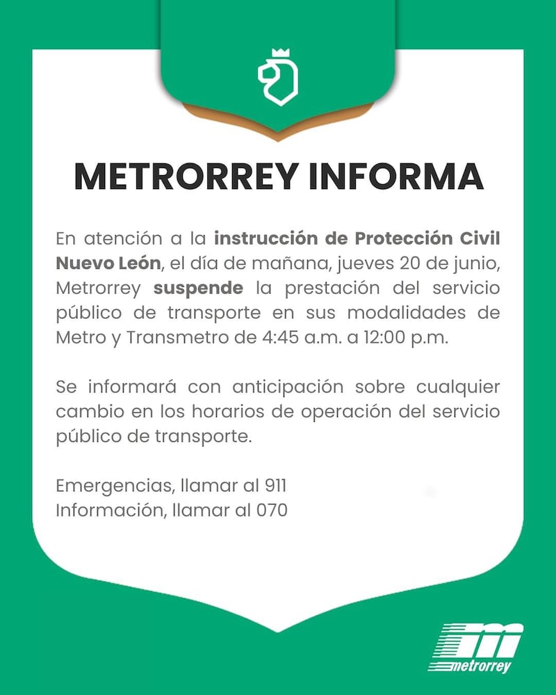 Metrorrey anunciará cualquier cambio en los horarios de servicio.