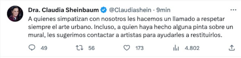 Sheibaum defiende el arte urbano tras reporte de barda