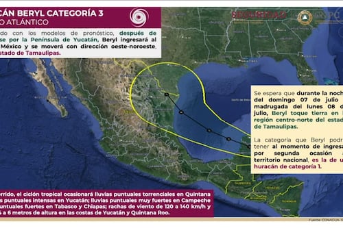 Gobierno de AMLO prevé que ‘Beryl’ llegará a Quintana Roo como categoría 1
