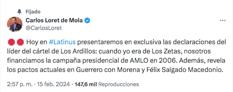 Carlos Loret de Mola presenta declaración de Los Ardillos contra AMLO