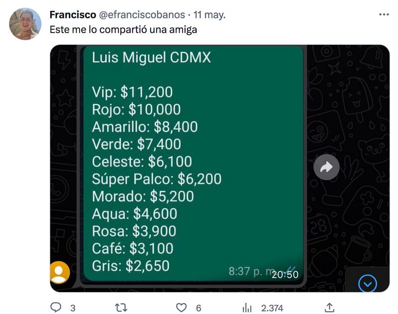 Precios boletos de Luis Miguel