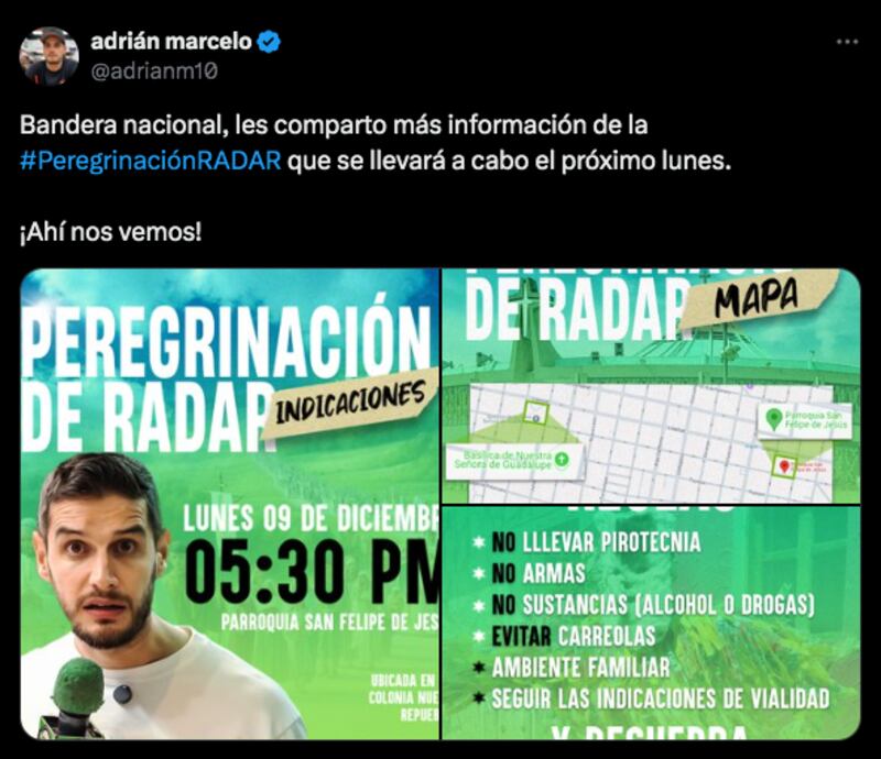 Post de Adrián Marcelo sobre su peregrinación