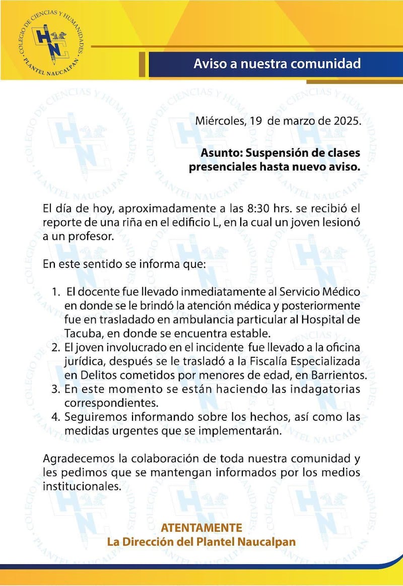 Alumno es arrestado por las autoridades en el CCH Naucalpan