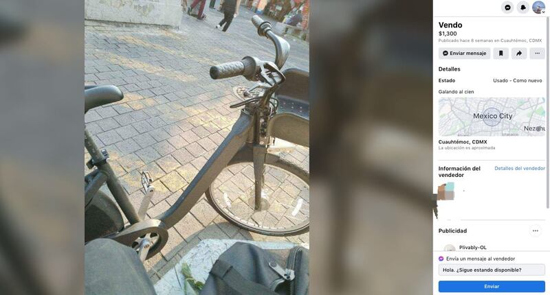 La venta ilegal de bicicletas de Ecobici se ha identificado a través de redes sociales. Foto: Especial