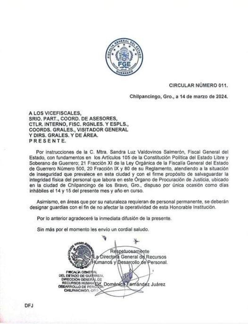 Ordenan suspensión de actividades en Fiscalía de Guerrero por actos de violencia