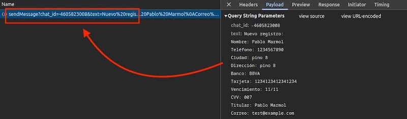 El bot registra los datos de la víctima y los envía al delincuente, quien puede hacer uso inmediato de los mismos.