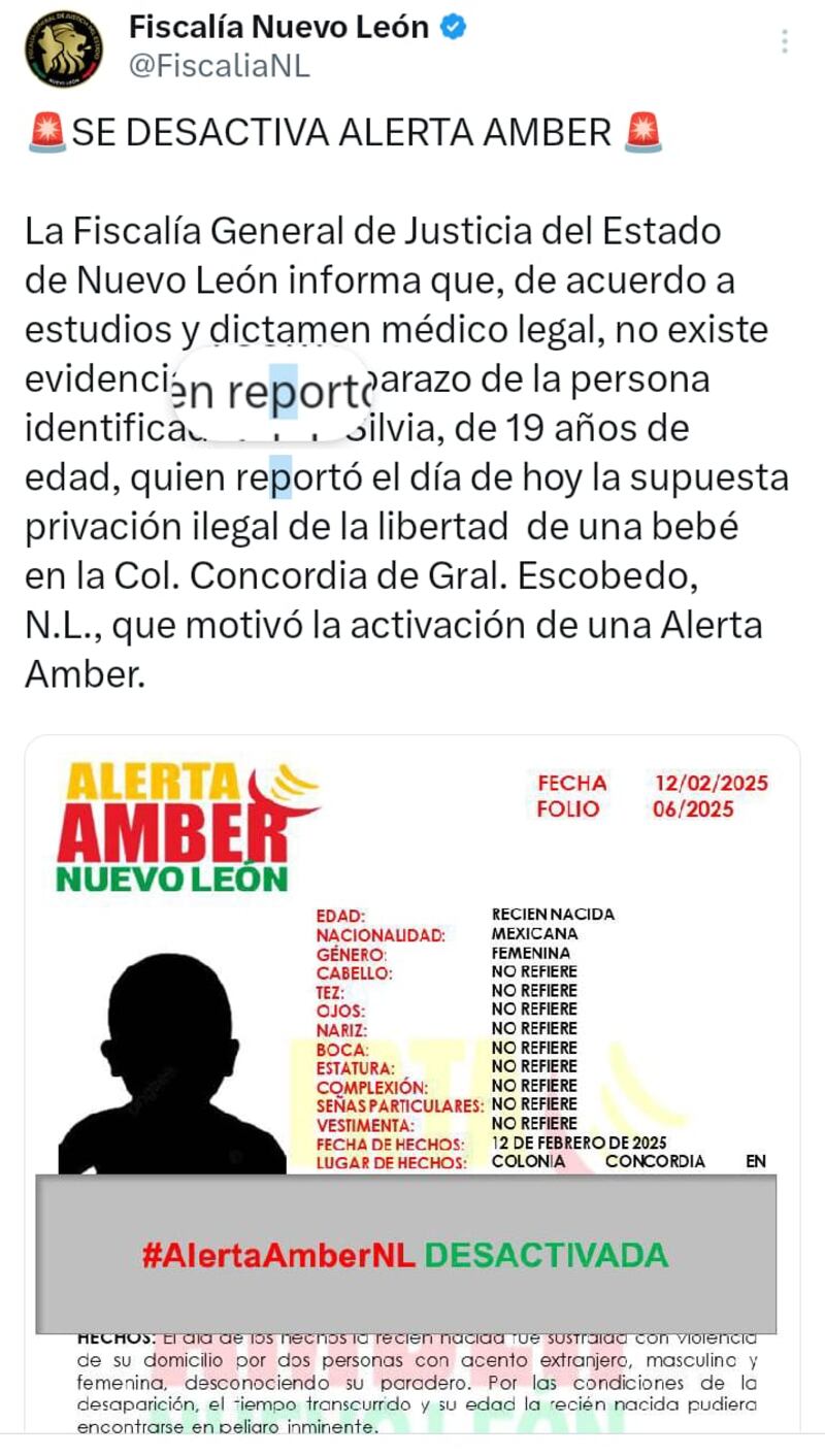 La Alerta Amber ya fue desactivada.