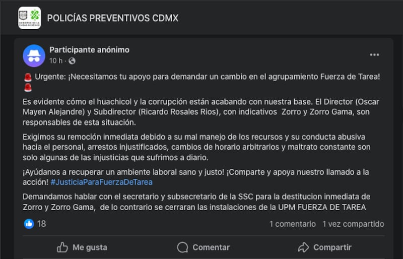 Policías de SSC amenazan con cerrar instalaciones si no destituyen a jefe de la Fuerza de Tarea ‘Zorros’