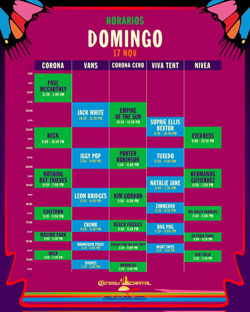 Horarios Corona Capital 2024