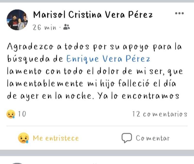 Mensaje de la madre del estudiante que fue encontrado sin vida.