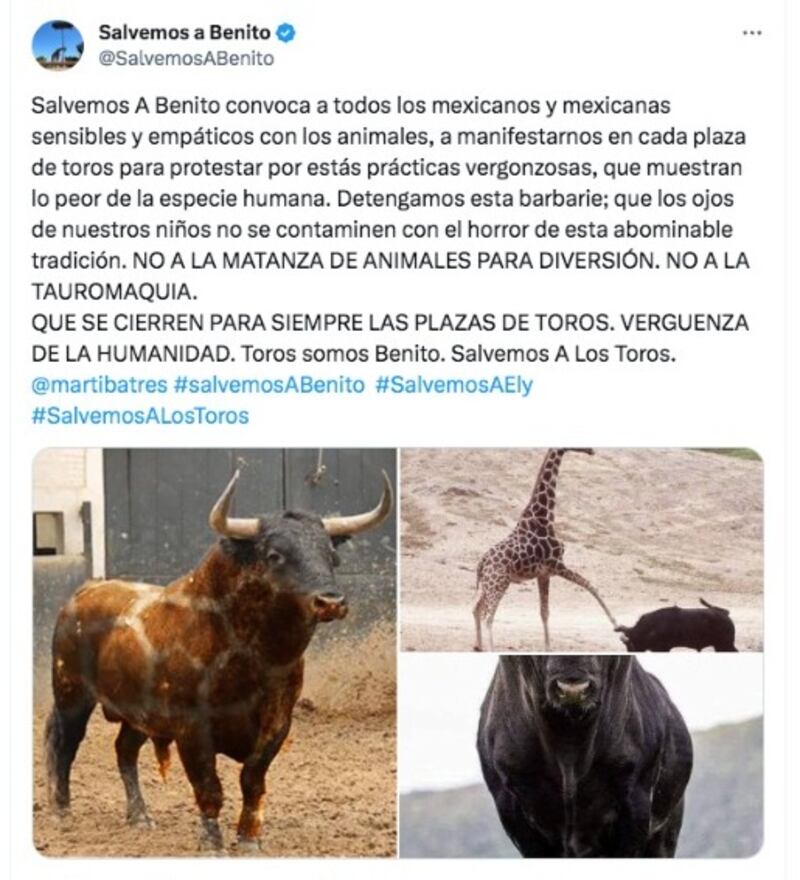 Salvemos a Benito convoca manifestación por corridas de toros