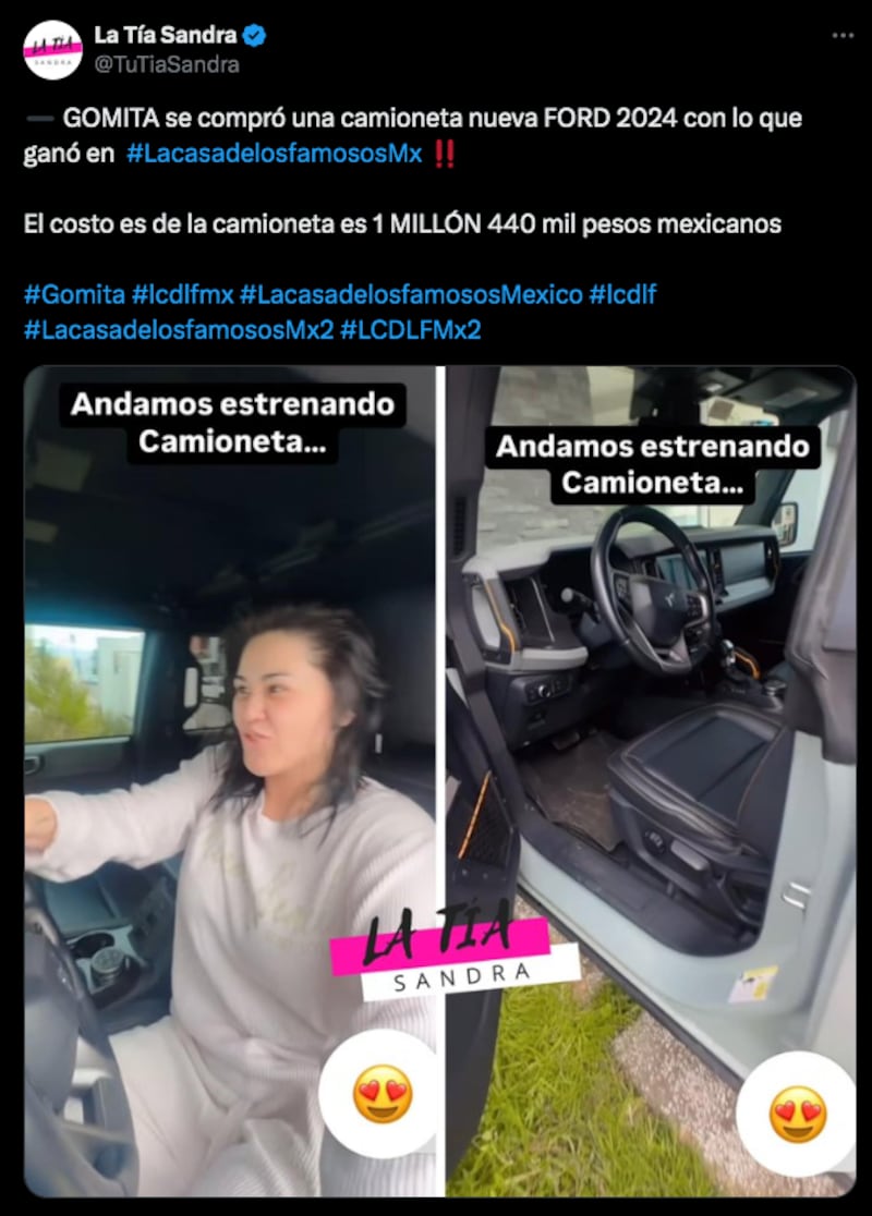 Publicación de 'La Tía Sandra' en X