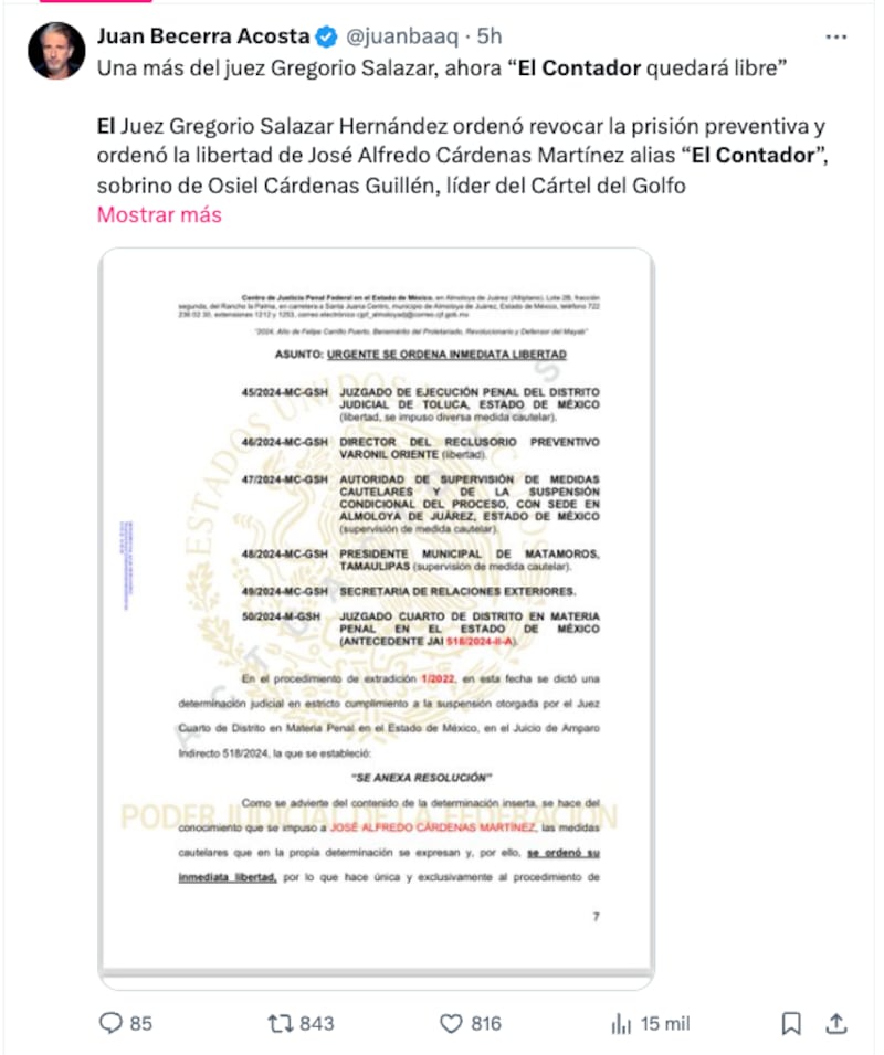 El Contador Cártel del Golfo: Quién es y por qué quedó en libertad el pariente de Osiel Cárdenas Guillén