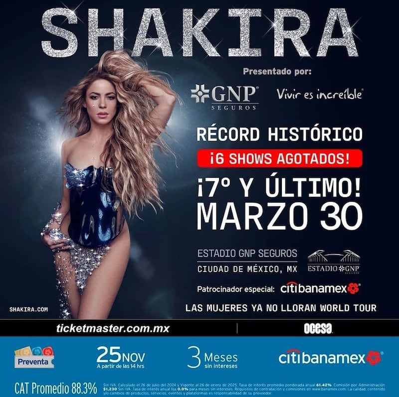 Shakira anuncia última fecha en la CDMX