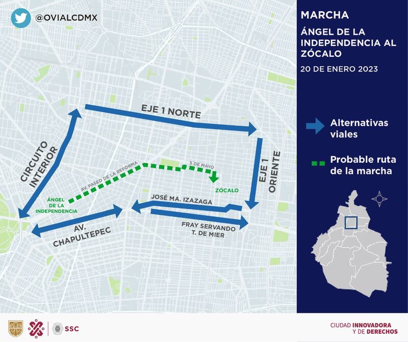 Ruta de la marcha en CDMX. Foto: SSC