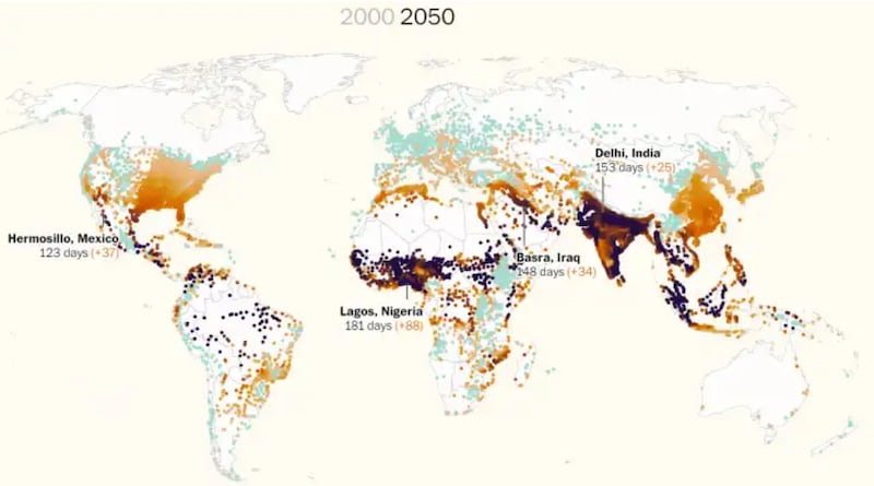 Calor extremo afectará a la mitad de la población mundial en 2050