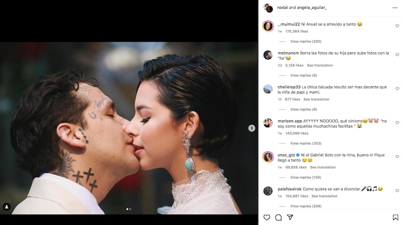 Captura de pantalla de la publicación de Christian Nodal y Ángela Aguilar en Instagram