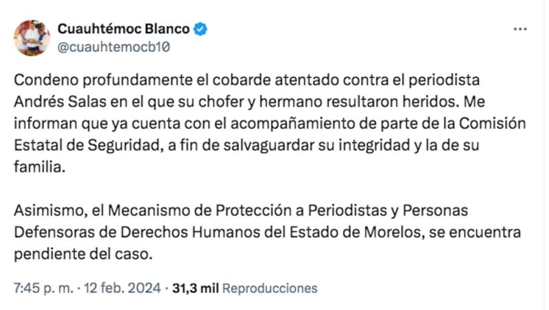 Periodista agredido en Cuautla tiene protección de Secretaría de Gobernación