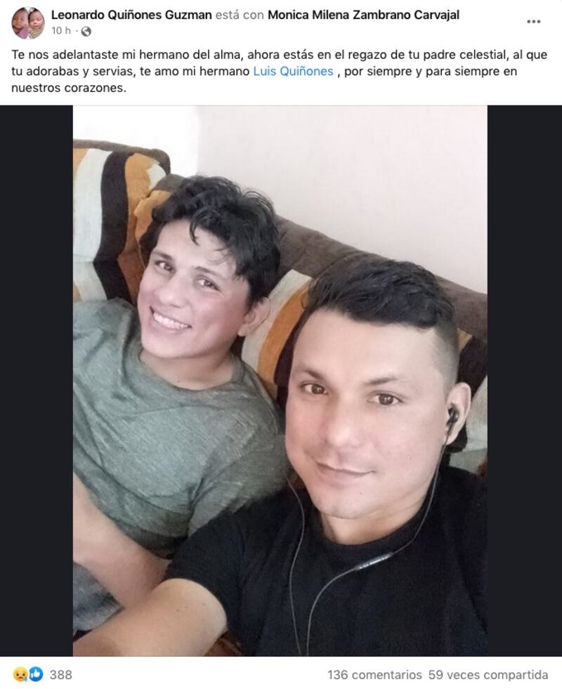 Mensaje de Leonardo Quiñones a su hermano