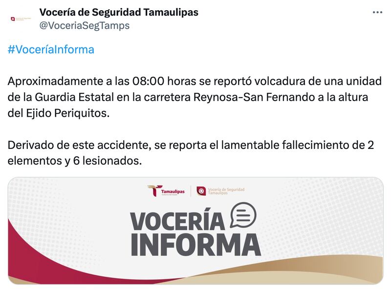 Informó la muerte de los elementos de la Guardia Nacional. (Especial)