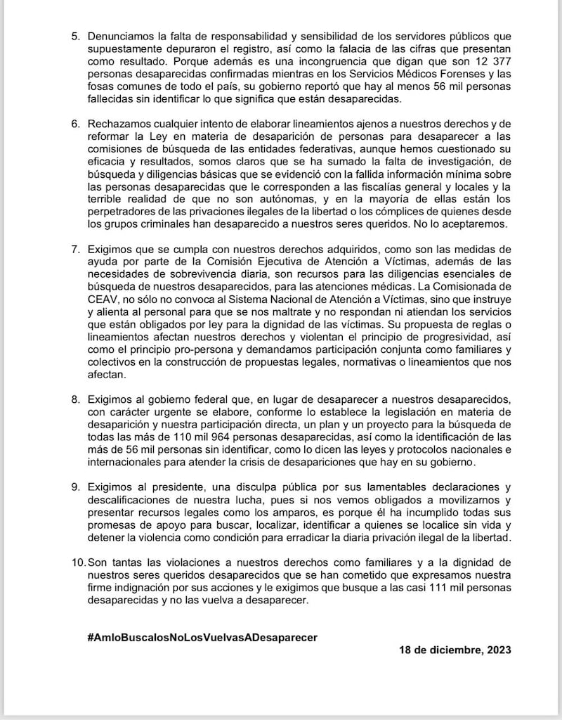 Colectivos exigen al gobierno una mejor estrategia para buscar a desaparecidos (Cortesía)