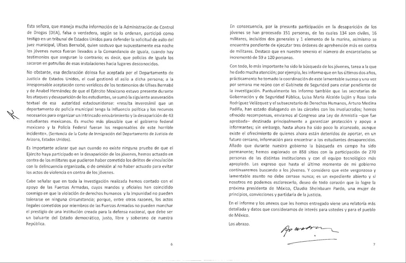 Carta de AMLO a madres y padres de Normalistas de Ayotzinapa