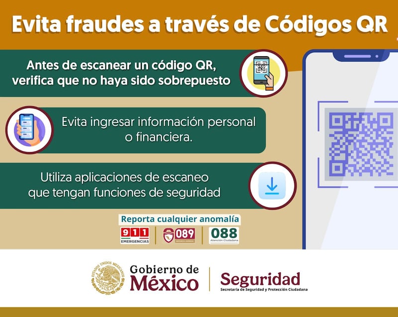 Alerta del gobierno de México ante el incremento de fraudes a través del escaneo de códigos QR falsos.