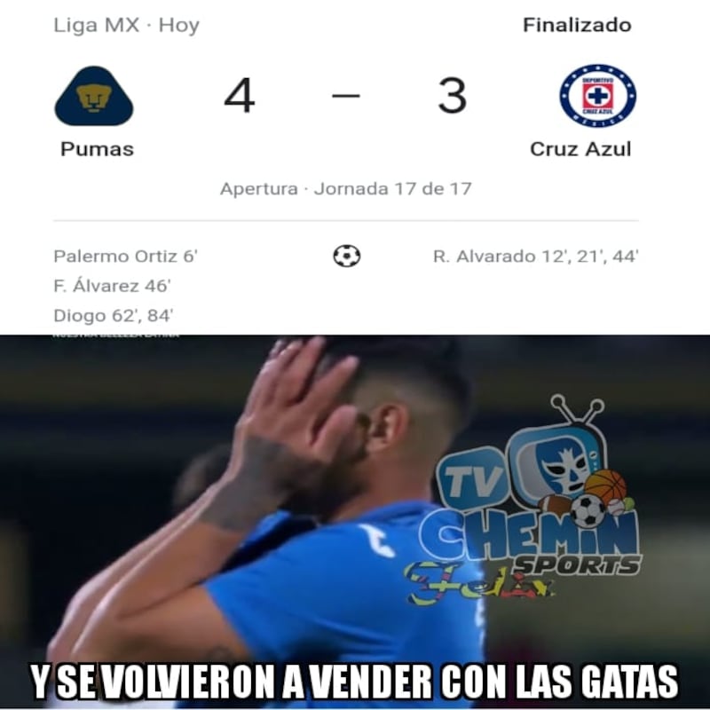 Cruz Azul fue objeto de burlas después de que Pumas le remontara en la última jornada del Apertura 2021