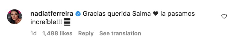 Nadia Ferreira responde a Salma Hayek