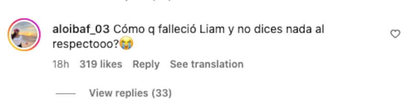 Comentario en la última publicación fijada en el Instagram oficial de Zayn Malik