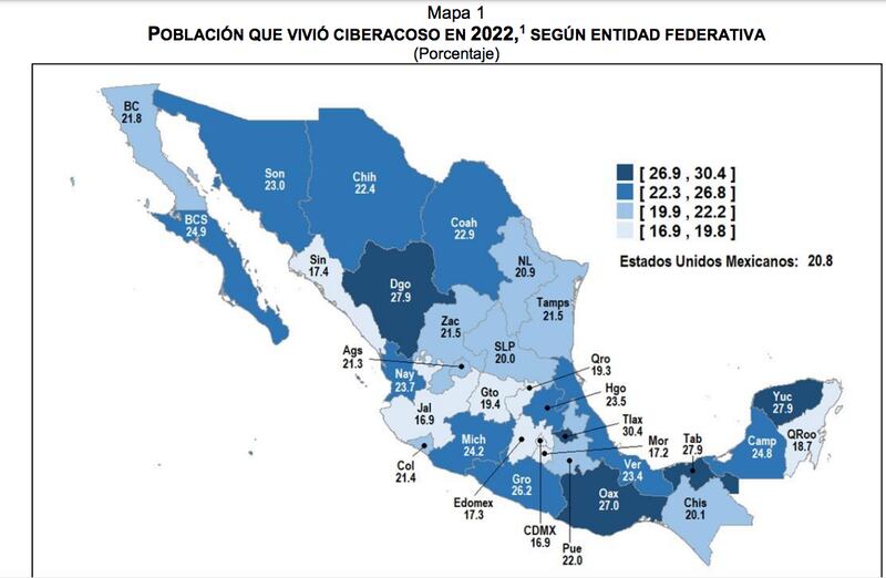 Datos sobre el ciberacoso en México (Inegi)