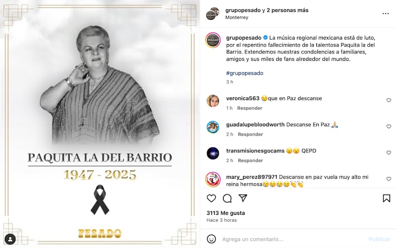 Famosos despiden a Paquita la del Barrio