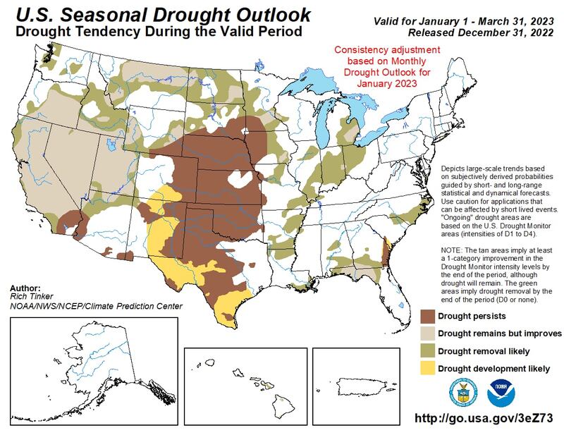 El Centro de Predicción Climática de Estados Unidos indica que hay una sequía en desarrollo en el sur de Texas.