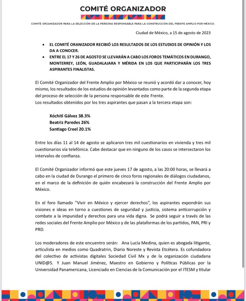 Comunicado del Frente Amplio por México.