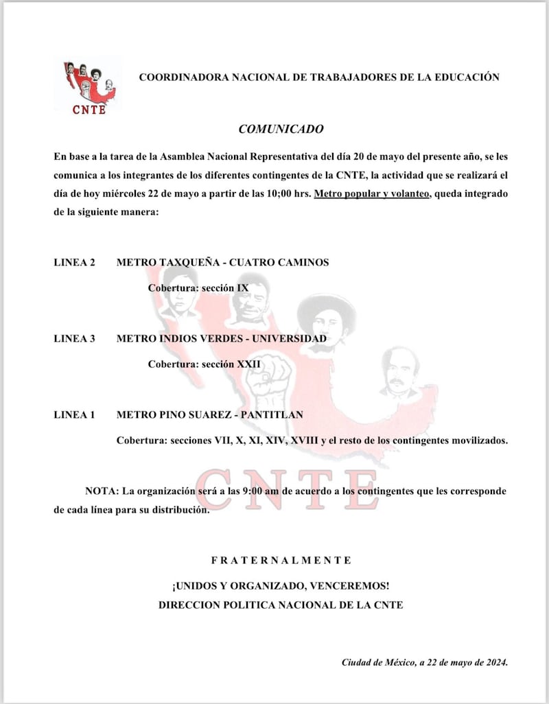 Trabajadores de la CNTE toman Líneas 1, 2 y 3 del Metro y dejan pasar gratis a usuarios