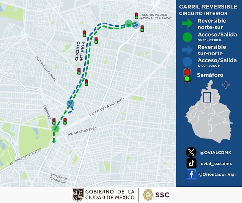 Alternativas viales para Circuito Interior y horario de modo reversible