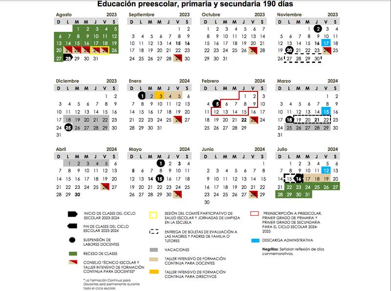 Calendario escolar de la SEP para el ciclo escolar 2023-2024