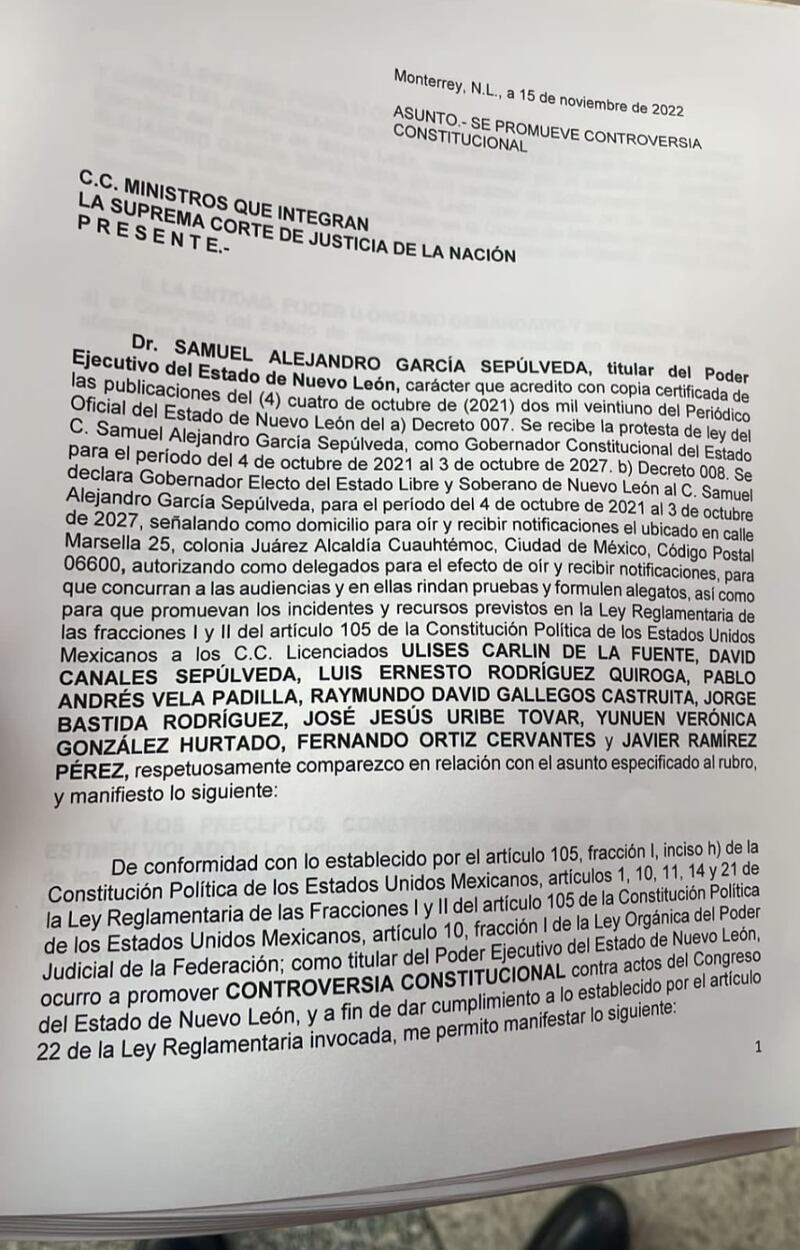 Este es el documento presentado por el gobernador en la Suprema Corte.