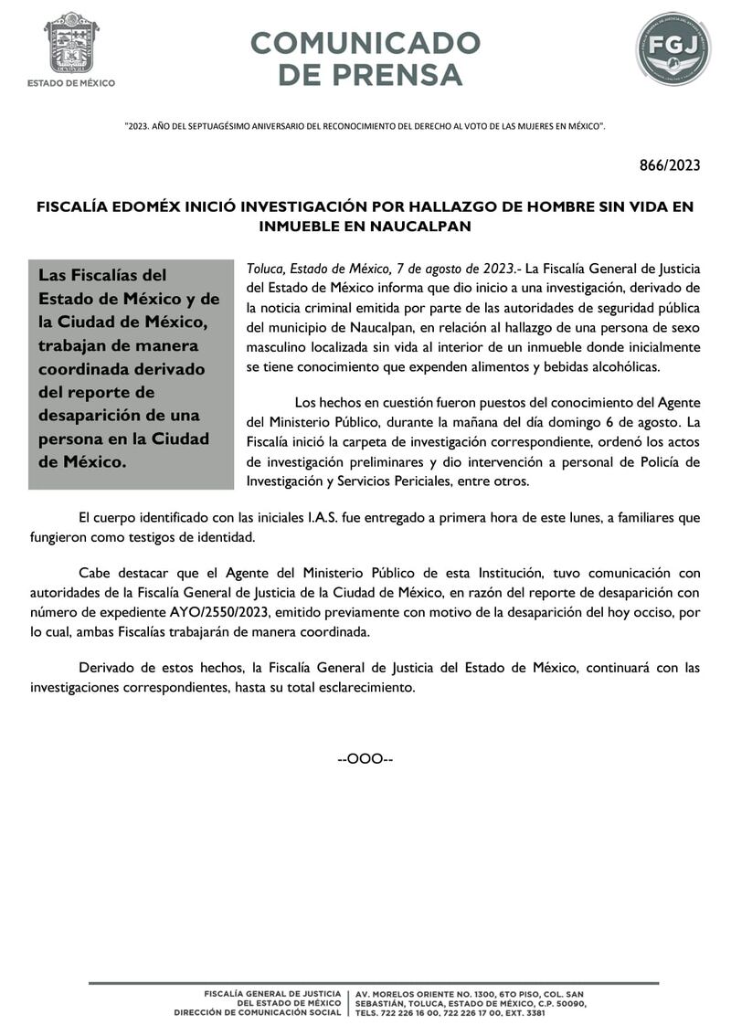 Comunicado FGJ Edomex.