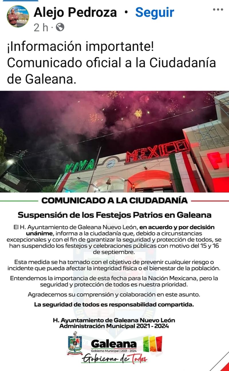 El alcalde notificó a la ciudadanía a través de redes.