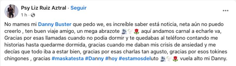 Condolencias por muerte de Danny Buster