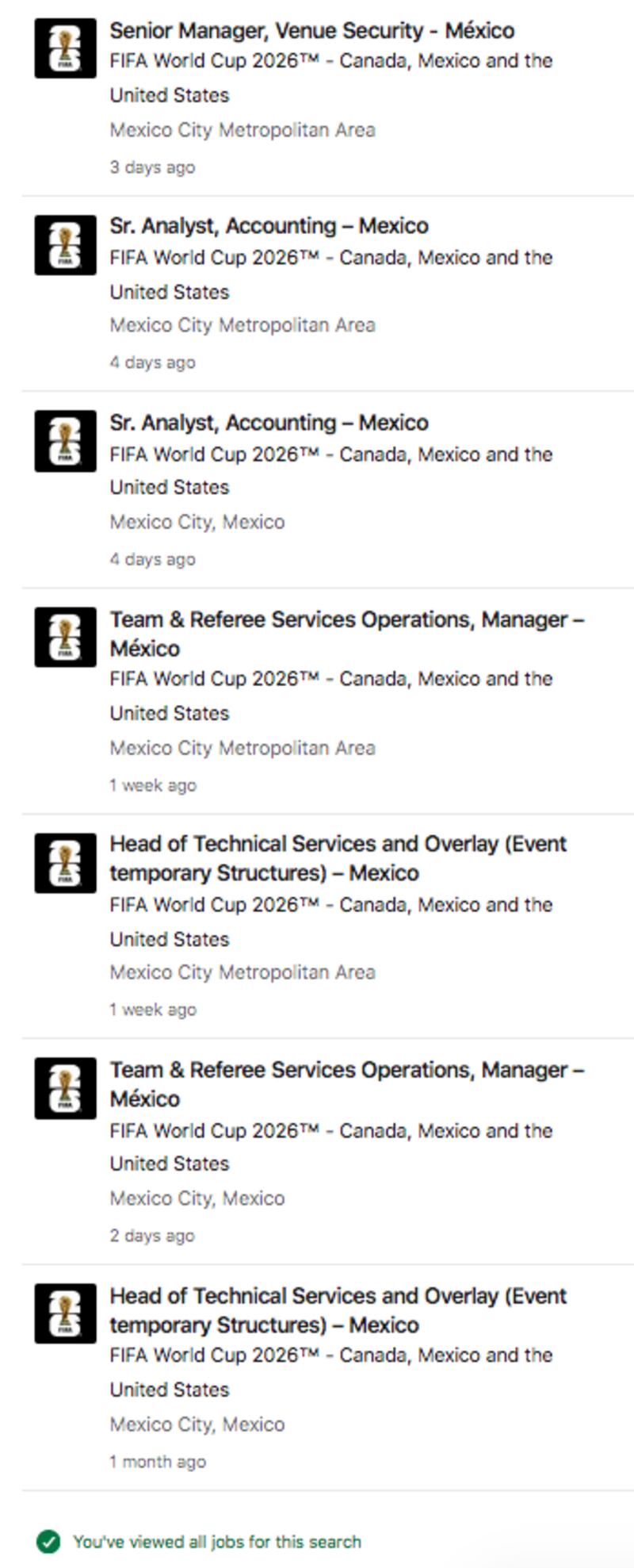 Ofertas de empleo FIFA Mundial 2026. (Linkedin).