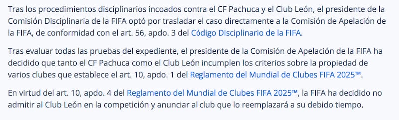 León sin Mundial de Clubes Comisión Disciplinaria de la FIFA