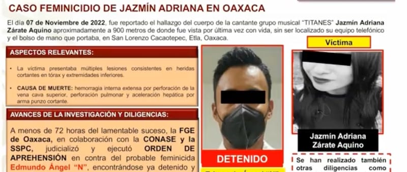 SSPC  reportó avances en caso del feminicidio de Jazmín Zárate.