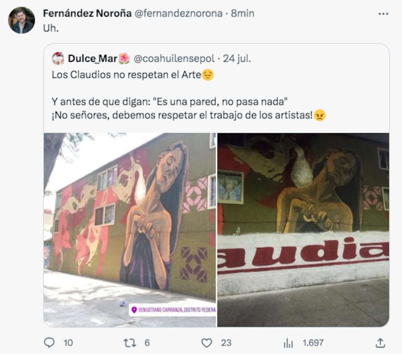 Sheibaum defiende el arte urbano tras reporte de barda